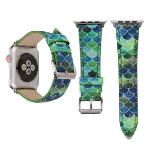 Fish Scale Glitter Genuine Leather Wrist Watch Band with Stainless Steel Buckle for Apple Watch Series 3 & 2 & 1 38mm(Green)