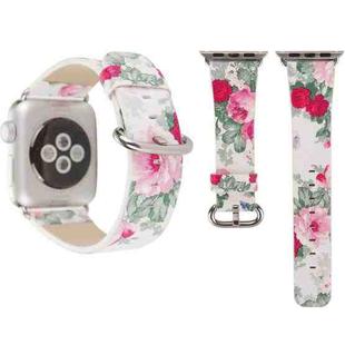 For Apple Watch Series 3 & 2 & 1 38mm New Style Chinese Ink Floral Pattern Genuine Leather Wrist Watch Band(White)