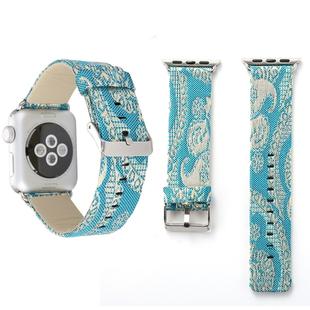 For Apple Watch Series 3 & 2 & 1 42mm Retro Silk Canvas + Genuine Leather Wrist Watch Band(Azure)