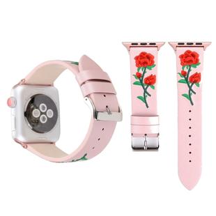 Embroidered Genuine Leather Wrist Watch Band with Stainless Steel Buckle for Apple Watch Series 3 & 2 & 1 38mm(Pink)