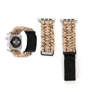 Magic Paste Genuine Leather Umbrella Rope Nylon Wrist Watch Band with and Stainless Steel Buckle for Apple Watch Series 9&8&7 41mm / SE 3&SE 2&6&SE&5&4 40mm / 3&2&1 38mm(Gold)
