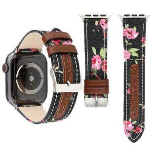 Denim Flower Pattern Genuine Leather Watch Band for Apple Watch Series 3 & 2 & 1 38mm(Black)