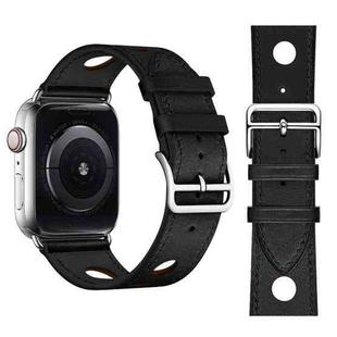 Fashionable Single Circle Three Holes Genuine Leather Watch Band for Apple Watch Ultra 49mm&Watch Ultra 2 49mm / Series 9&8&7 45mm / SE 3&SE 2&6&SE&5&4 44mm / 3&2&1 42mm(Black)