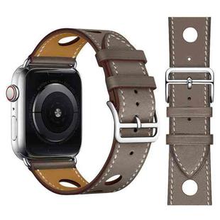 Fashionable Single Circle Three Holes Genuine Leather Watch Band for Apple Watch Series 7 45mm / 6 & SE & 5 & 4 44mm / 3 & 2 & 1 42mm(Grey)