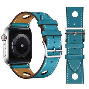 Fashionable Single Circle Three Holes Genuine Leather Watch Band for Apple Watch Series 7 45mm / 6 & SE & 5 & 4 44mm / 3 & 2 & 1 42mm(Blue)