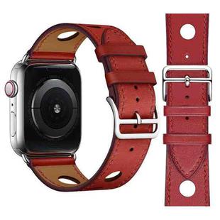 Fashionable Single Circle Three Holes Genuine Leather Watch Band for Apple Watch Series 7 45mm / 6 & SE & 5 & 4 44mm / 3 & 2 & 1 42mm(Red)