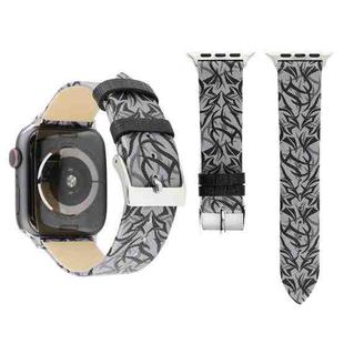 Thorns Printing Genuine Leather Watch Band for Apple Watch Series 10 42mm / 9&8&7 41mm / SE 3&SE 2&6&SE&5&4 40mm / 3&2&1 38mm(Black Grey)