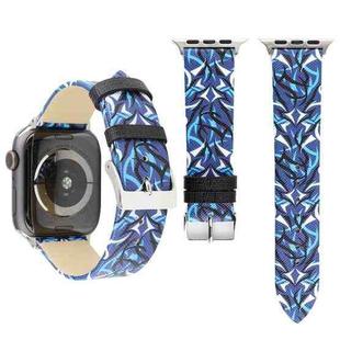 Thorns Printing Genuine Leather Watch Band for Apple Watch Series 10 42mm / 9&8&7 41mm / SE 3&SE 2&6&SE&5&4 40mm / 3&2&1 38mm(Blue)