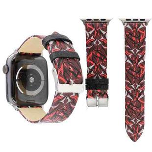 Thorns Printing Genuine Leather Watch Band for Apple Watch Ultra 49mm / Series 8&7 45mm / SE 2&6&SE&5&4 44mm / 3&2&1 42mm(Red)