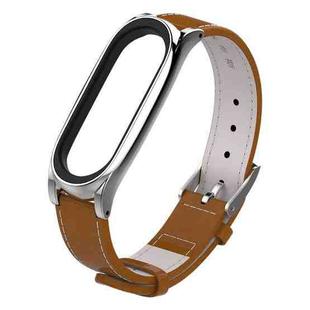 Mijobs Screwless Magnetic Case Top-grain Leather Watch Band for Xiaomi Mi Band 3 & 4 & 5 & 6, Host not Included