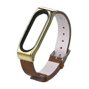 Mijobs Screwless Metal Case PU Leather Watch Band for Xiaomi Mi Band 3 & 4 & 5 & 6, Host not Included
