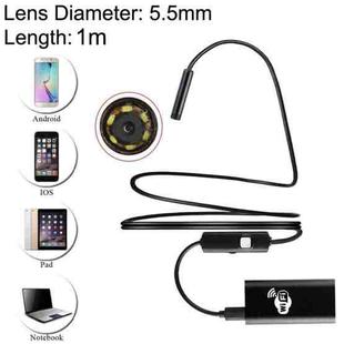 1.0MP HD Camera 30m Wireless Distance Metal WiFi Box Waterproof IPX67 Endoscope Snake Tube Inspection Camera with 6 LED for Android & iOS, Length: 1m, Lens Diameter: 5.5mm(Black)
