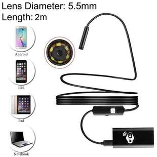 1.0MP HD Camera 30m Wireless Distance Metal WiFi Box Waterproof IPX67 Endoscope Snake Tube Inspection Camera with 6 LED for Android & iOS, Length: 2m, Lens Diameter: 5.5mm(Black)