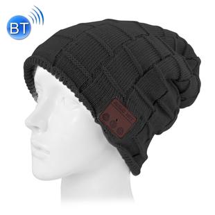 Square Textured Knitted Bluetooth Headset Warm Winter Beanie Hat with Mic for Boy & Girl & Adults(Black)