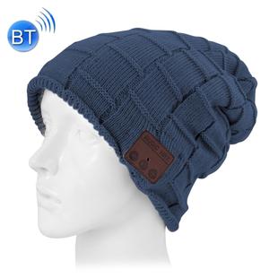 Square Textured Knitted Bluetooth Headset Warm Winter Beanie Hat with Mic for Boy & Girl & Adults(Dark Blue)