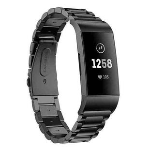Three Beads Slingshot Buckle Solid Stainless Steel Watch Band for Fitbit Charge 3(Black)