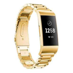 Three Beads Slingshot Buckle Solid Stainless Steel Watch Band for Fitbit Charge 3(Gold)