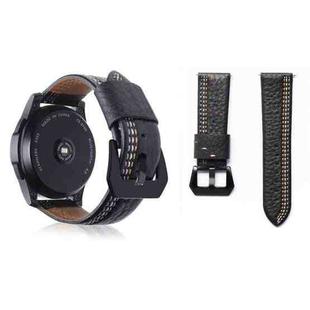 Three Lines Pattern Top-grain Leather Watch Band for Samsung Gear S3 22mm(Black)