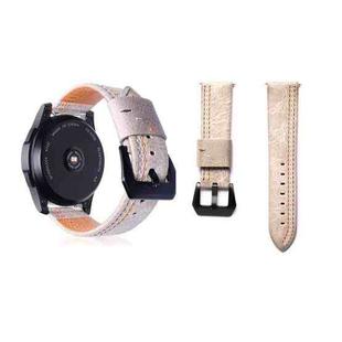 Three Lines Pattern Top-grain Leather Watch Band for Samsung Gear S3 22mm(Khaki)