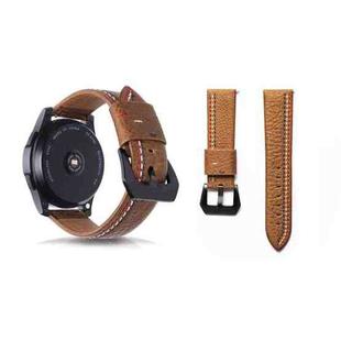 Three Lines Pattern Top-grain Leather Watch Band for Samsung Gear S3 22mm(Brown)