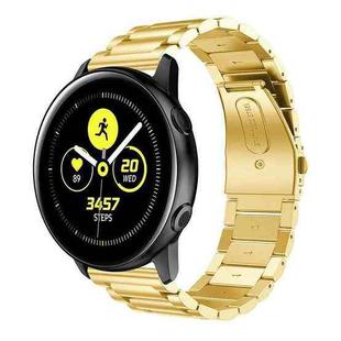 3-Beads Slingshot Buckle Solid Stainless Steel Watch Band for Galaxy Watch Active 20mm (Gold)