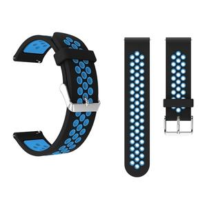 Metal Buckle Two-color Round Hole Silicone Watch Band for Galaxy Watch Active 20mm (Black + Blue)