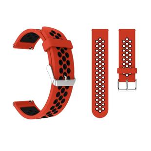 Metal Buckle Two-color Round Hole Silicone Watch Band for Galaxy Watch Active 20mm (Red + Black)