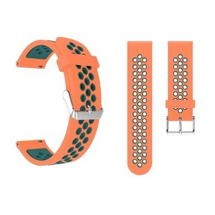 Metal Buckle Two-color Round Hole Silicone Watch Band for Galaxy Watch Active 20mm (Orange + Green)