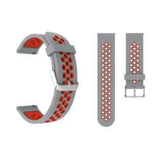 Metal Buckle Two-color Round Hole Silicone Watch Band for Galaxy Watch Active 20mm (Grey + Red)