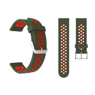 Metal Buckle Two-color Round Hole Silicone Watch Band for Galaxy Watch Active 20mm (Military Green + Red)