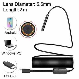 AN97 USB-C / Type-C Endoscope Waterproof IP67 Tube Inspection Camera with 8 LED & USB Adapter, Length: 3m, Lens Diameter: 5.5mm