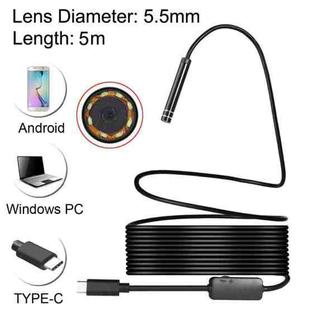 AN97 USB-C / Type-C Endoscope Waterproof IP67 Snake Tube Inspection Camera with 8 LED & USB Adapter, Length: 5m, Lens Diameter: 5.5mm