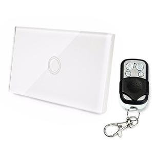 120mm 1 Gang Tempered Glass Panel Wall Switch Smart Home Light Touch Switch with RF433 Remote Controller, AC 110V-240V(White)
