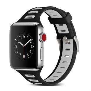 T Shape Two Color Silicone Watch Band for Apple Watch Series 3 & 2 & 1 38mm(Black Grey)