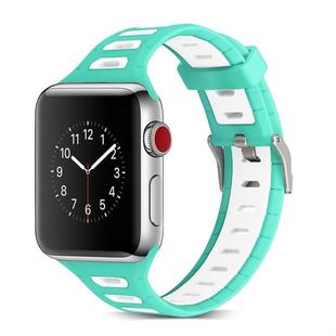 T Shape Two Color Silicone Watch Band for Apple Watch Series 3 & 2 & 1 38mm(White + Green)