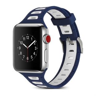 T Shape Two Color Silicone Watch Band for Apple Watch Series 3 & 2 & 1 38mm(White Blue)
