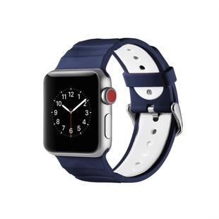 Concavo Convex Silicone Watch Band for Apple Watch Series 3 & 2 & 1 38mm(White Blue)