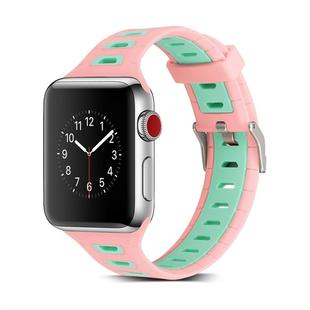 T Shape Two Color Silicone Watch Band for Apple Watch Series 3 & 2 & 1 42mm(Pink Green)