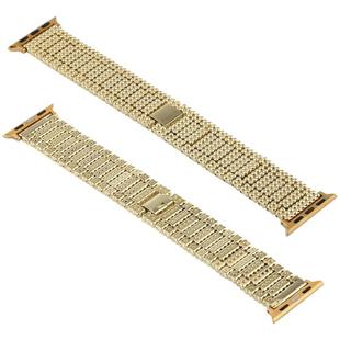 For Apple Watch Series 7 45mm / 6 & SE & 5 & 4 44mm / 3 & 2 & 1 42mm Nine Beads Stainless Steel Wrist Strap Watch Band (Gold)