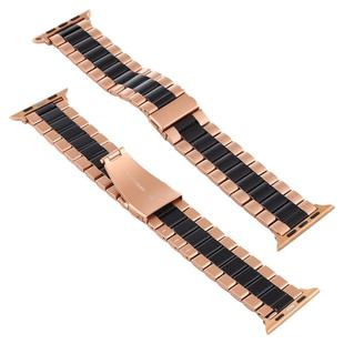 For Apple Watch Series 7 45mm / 6 & SE & 5 & 4 44mm / 3 & 2 & 1 42mm Stainless Steel Wrist Strap Watch Band(Black+Rose gold)