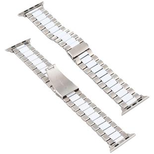 For Apple Watch Series 7 41mm / 6 & SE & 5 & 4 40mm / 3 & 2 & 1 38mm Stainless Steel Wrist Strap Watch Band(white+Silver)