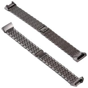 For Fitbit Charge 3 Diamond-studded Stainless Steel  Watch Band(Black)