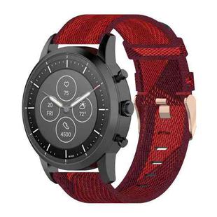 22mm Stripe Weave Nylon Wrist Strap Watch Band for Fossil Hybrid Smartwatch HR, Male Gen 4 Explorist HR & Sport (Red)