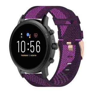 22mm Stripe Weave Nylon Wrist Strap Watch Band for Fossil Gen 5 Carlyle, Gen 5 Julianna, Gen 5 Garrett, Gen 5 Carlyle HR (Purple)