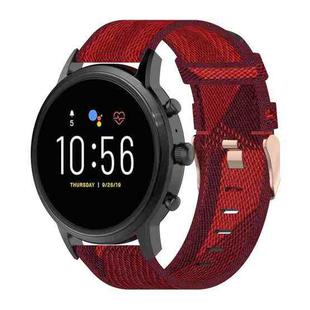 22mm Stripe Weave Nylon Wrist Strap Watch Band for Fossil Gen 5 Carlyle, Gen 5 Julianna, Gen 5 Garrett, Gen 5 Carlyle HR (Red)