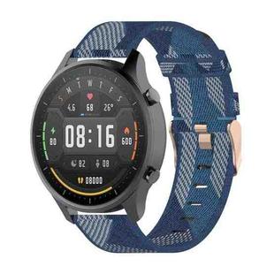 22mm Stripe Weave Nylon Wrist Strap Watch Band for Xiaomi Mi Watch Color, Garmin Vivoactive 4(Blue)