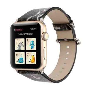 For Apple Watch Series 3 & 2 & 1 38mm Fashion Marble Vein Texture Wrist Watch Leather Band (Black)
