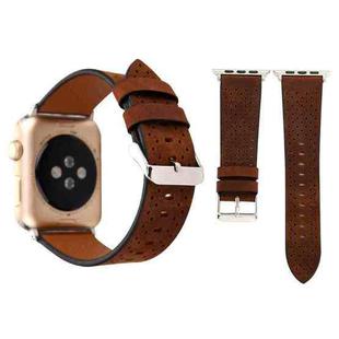 For Apple Watch Series 3 & 2 & 1 38mm Small Cave Genuine Leather Wrist Watch Band(Coffee)