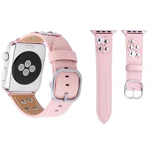 For Apple Watch Series 8&7 41mm / SE 2&6&SE&5&4 40mm / 3&2&1 38mm Fashion Occident Style Flowers Genuine Leather Wrist Watch Band(Pink)
