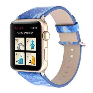 For Apple Watch Series 3 & 2 & 1 42mm Fashion Marble Vein Texture Wrist Watch Leather Band (Blue)
